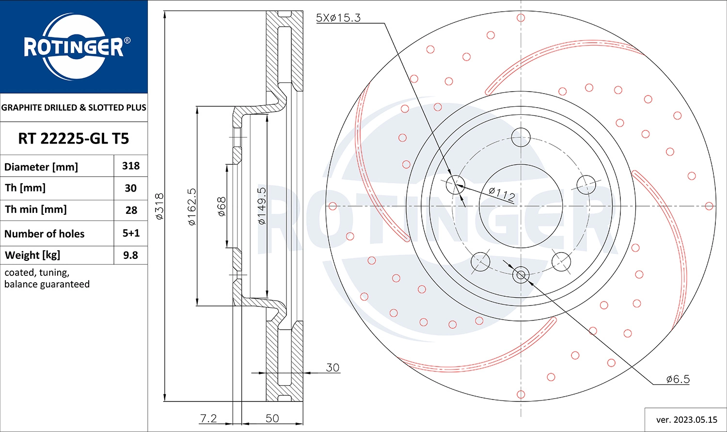 ROTINGER féktárcsa - RT 22225-GL T5 - TothCarparts