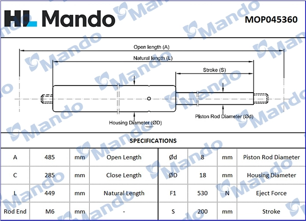 MANDO gázrugó, csomag-/poggyásztér - MOP045360 - TothCarparts
