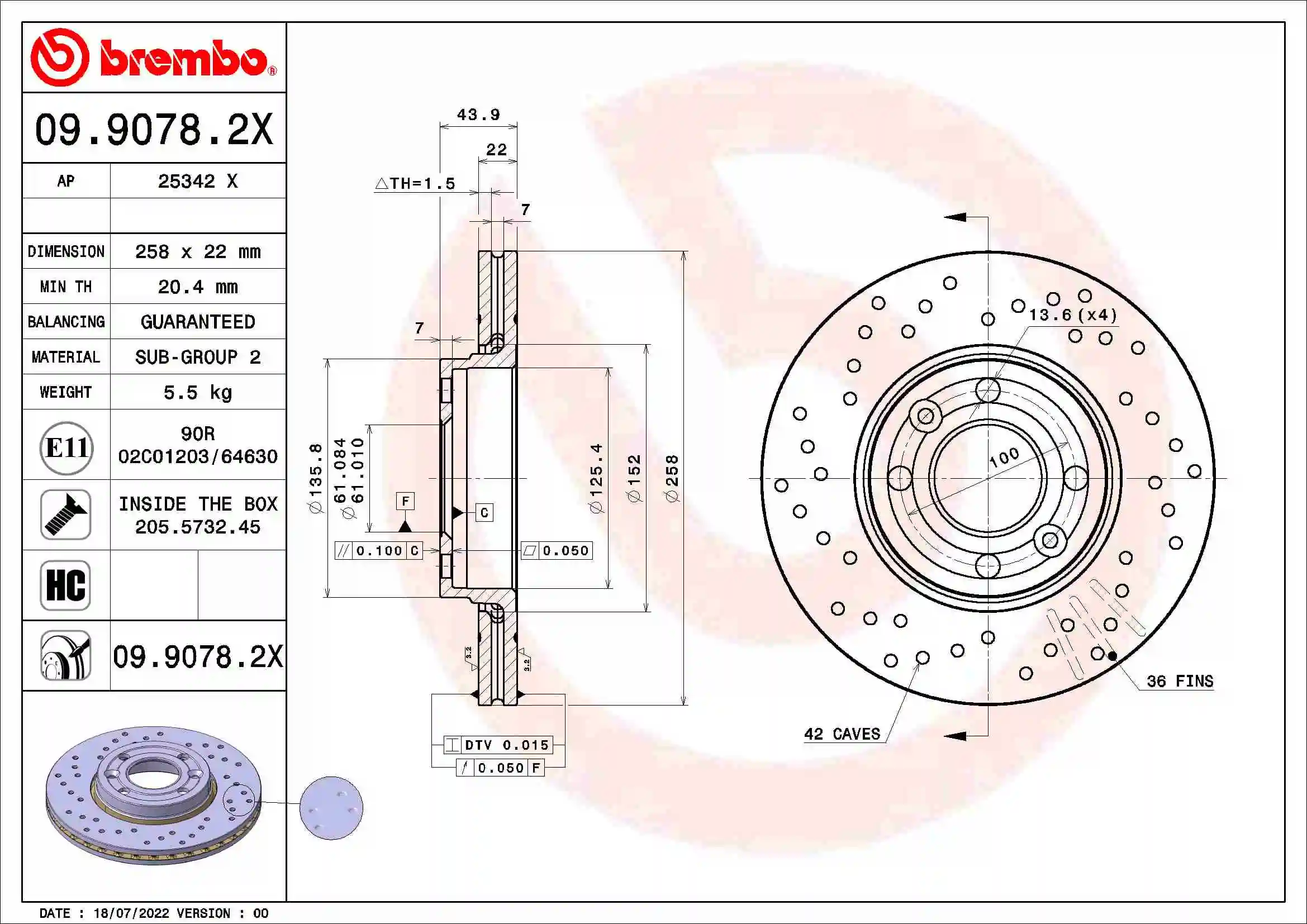BREMBO féktárcsa - 09.9078.2X - TothCarparts