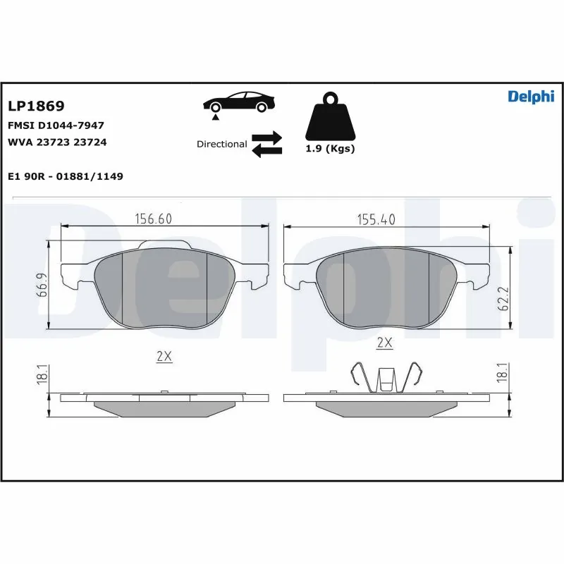 DELPHI fékbetétkészlet, tárcsafék - LP1869-17B1 - TothCarparts