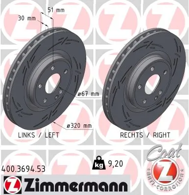 ZIMMERMANN féktárcsa - 400.3694.53 - TothCarparts