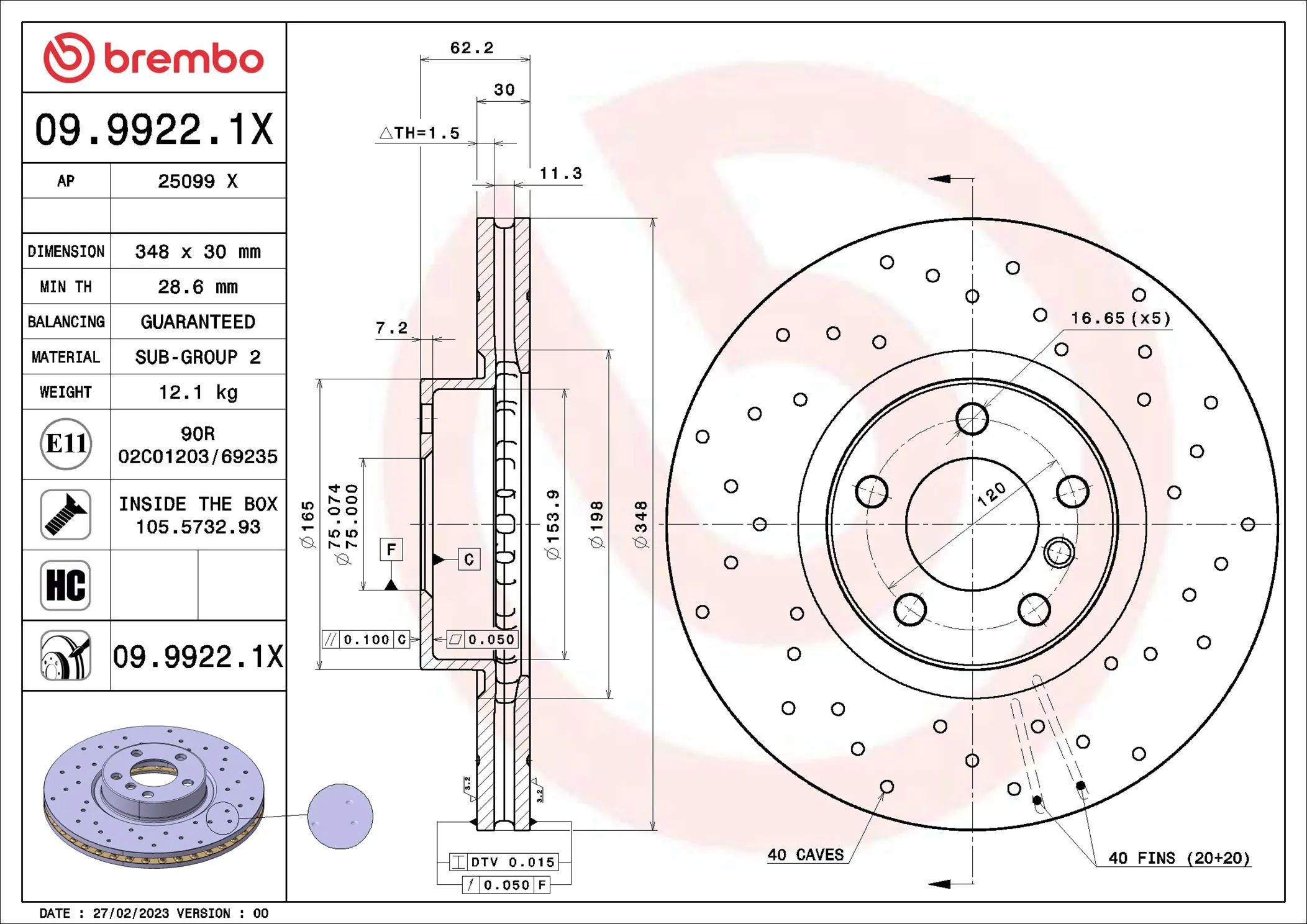 BREMBO féktárcsa - 09.9922.1X - TothCarparts
