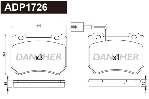 DANAHER fékbetétkészlet, tárcsafék - ADP1726 - TothCarparts