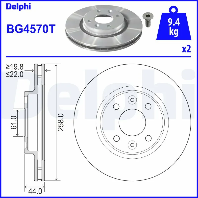 DELPHI féktárcsa - BG4570T - TothCarparts