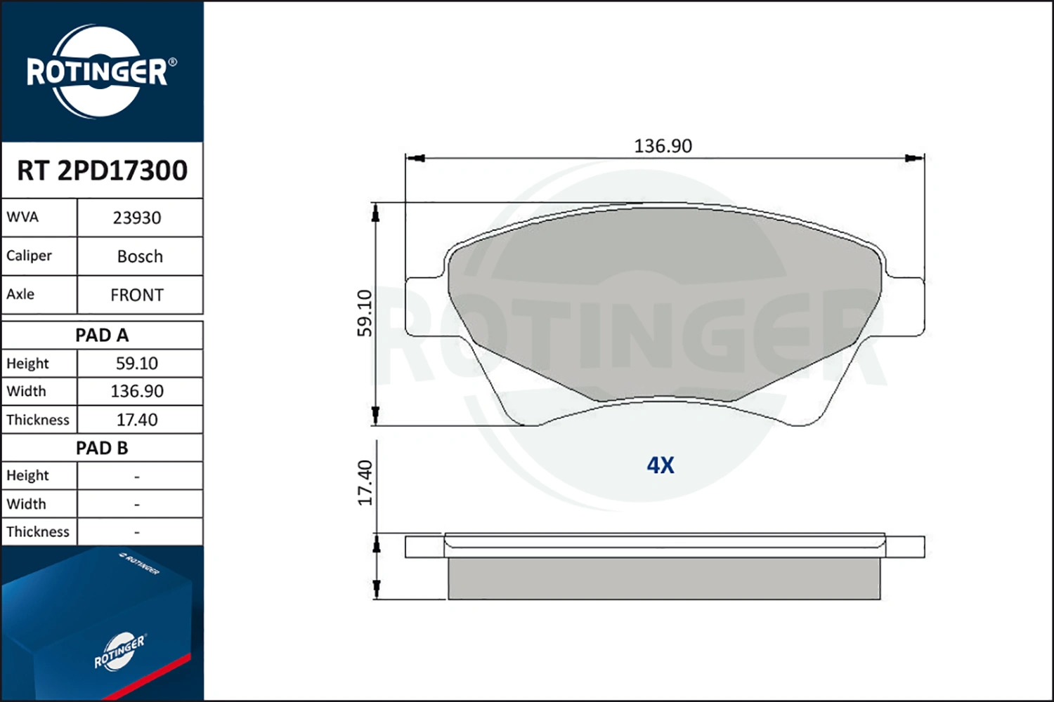 ROTINGER fékbetétkészlet, tárcsafék - RT 2PD17300 - TothCarparts
