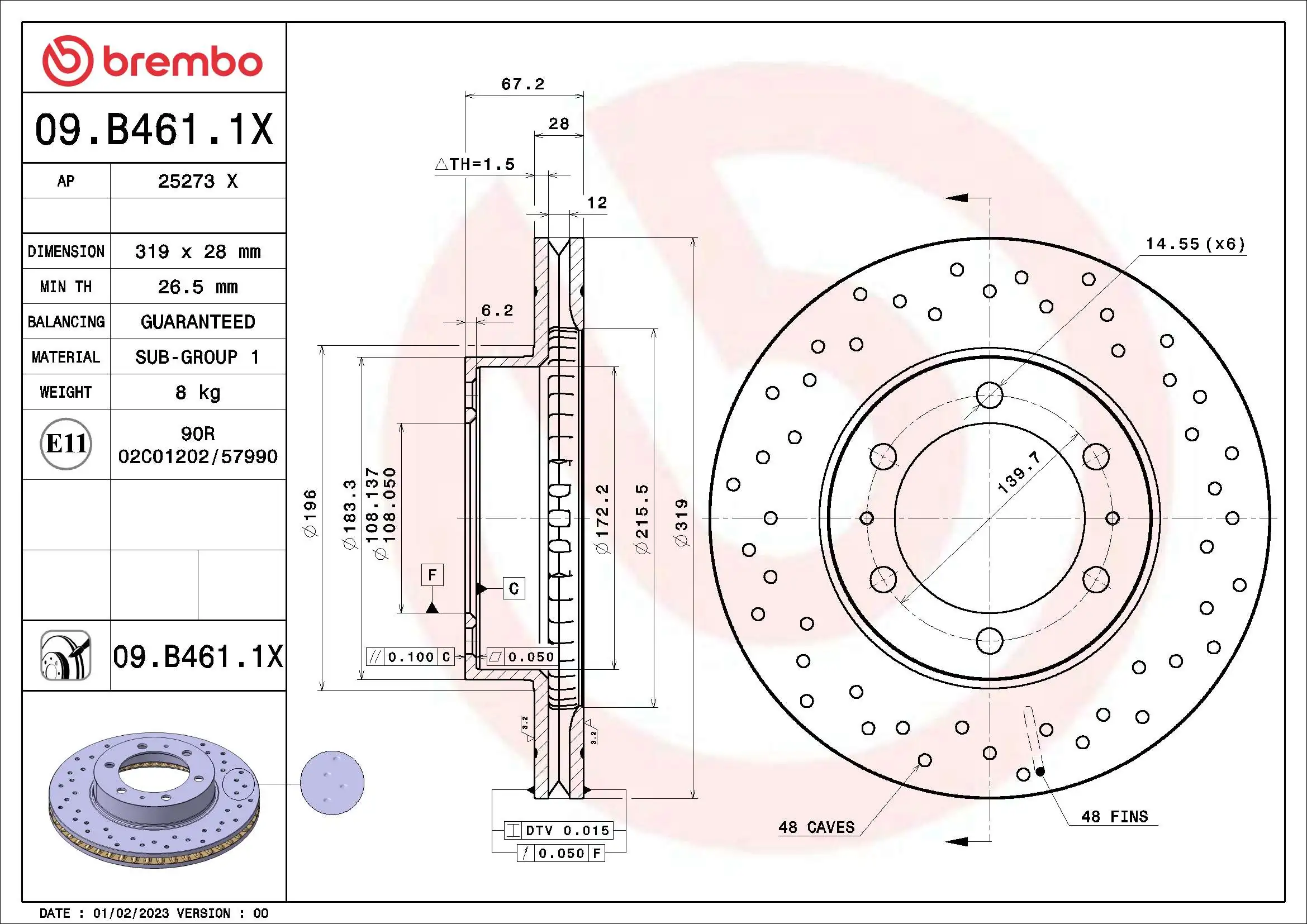 BREMBO féktárcsa - 09.B461.1X - TothCarparts
