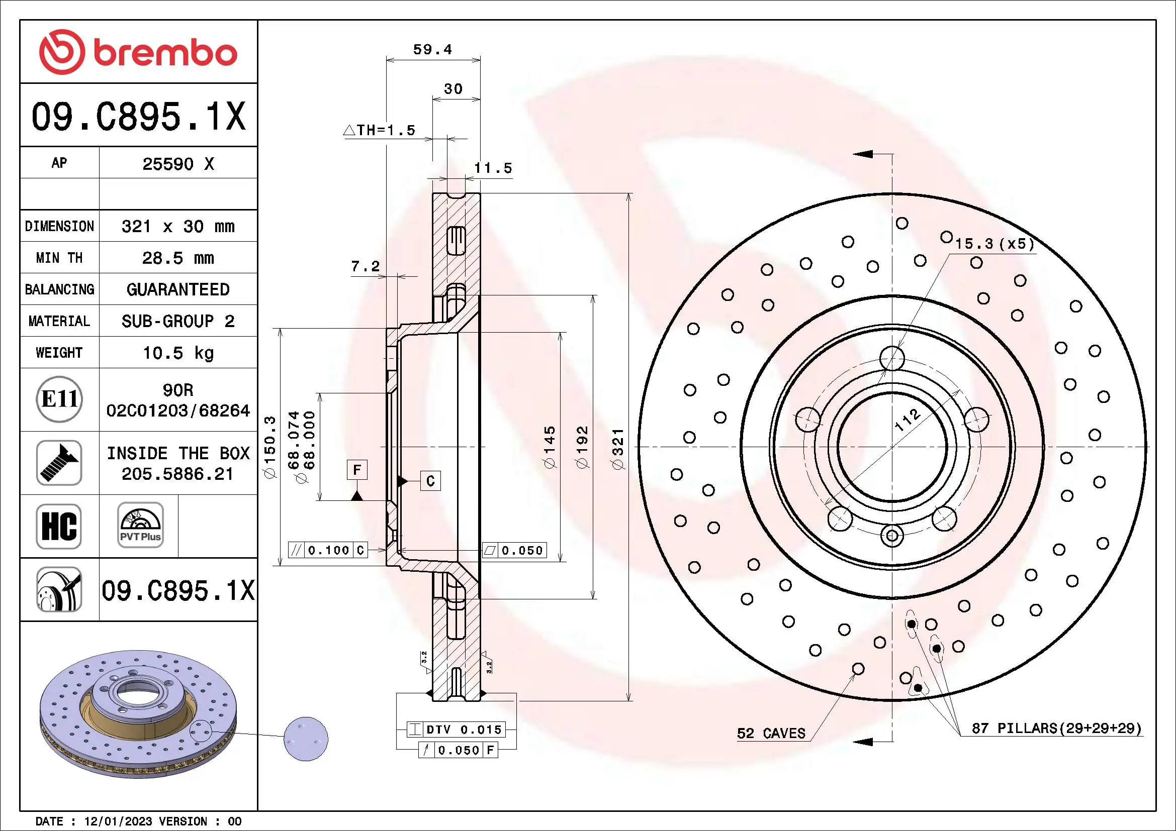 BREMBO féktárcsa - 09.C895.1X - TothCarparts