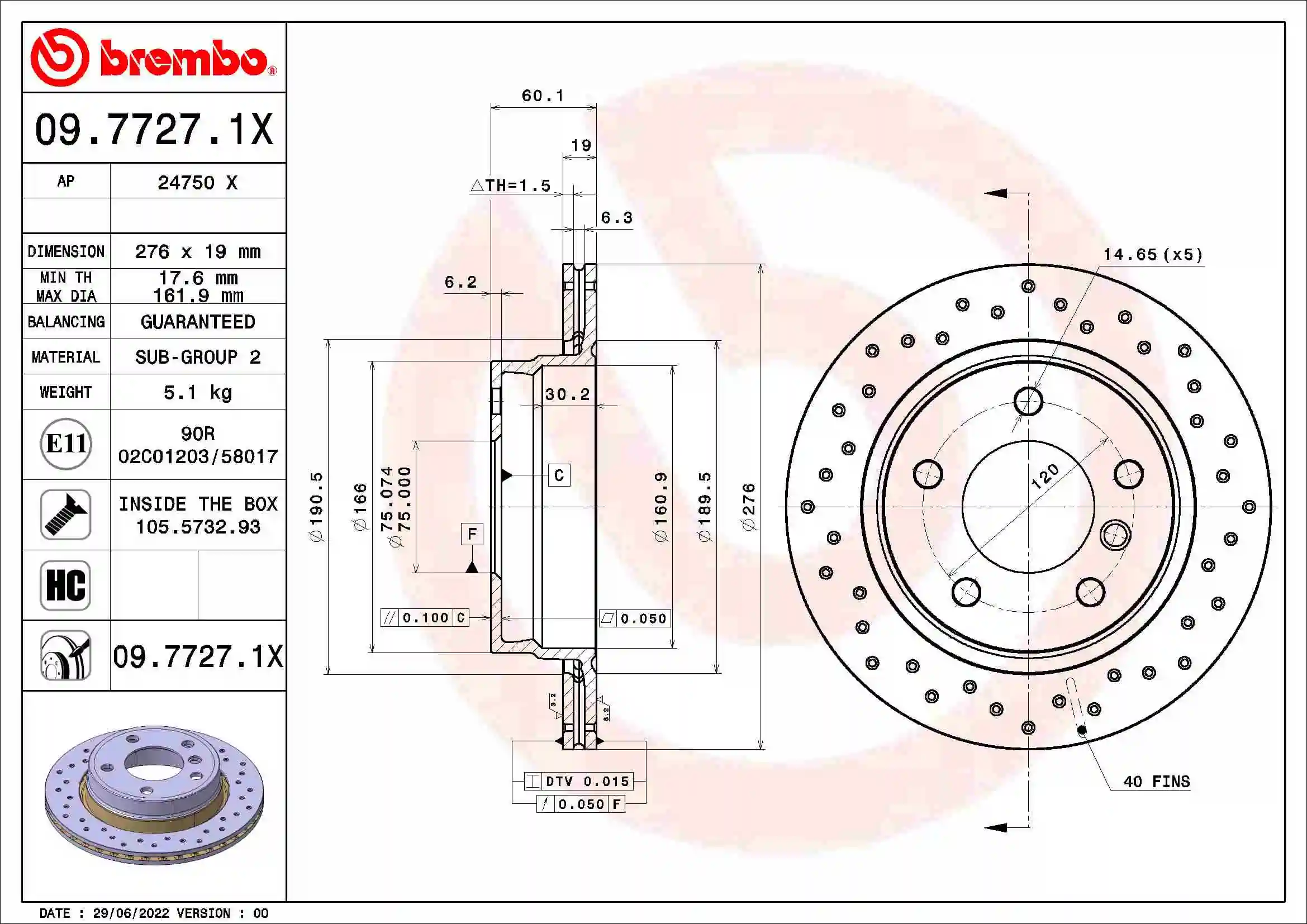 BREMBO féktárcsa - 09.7727.1X - TothCarparts