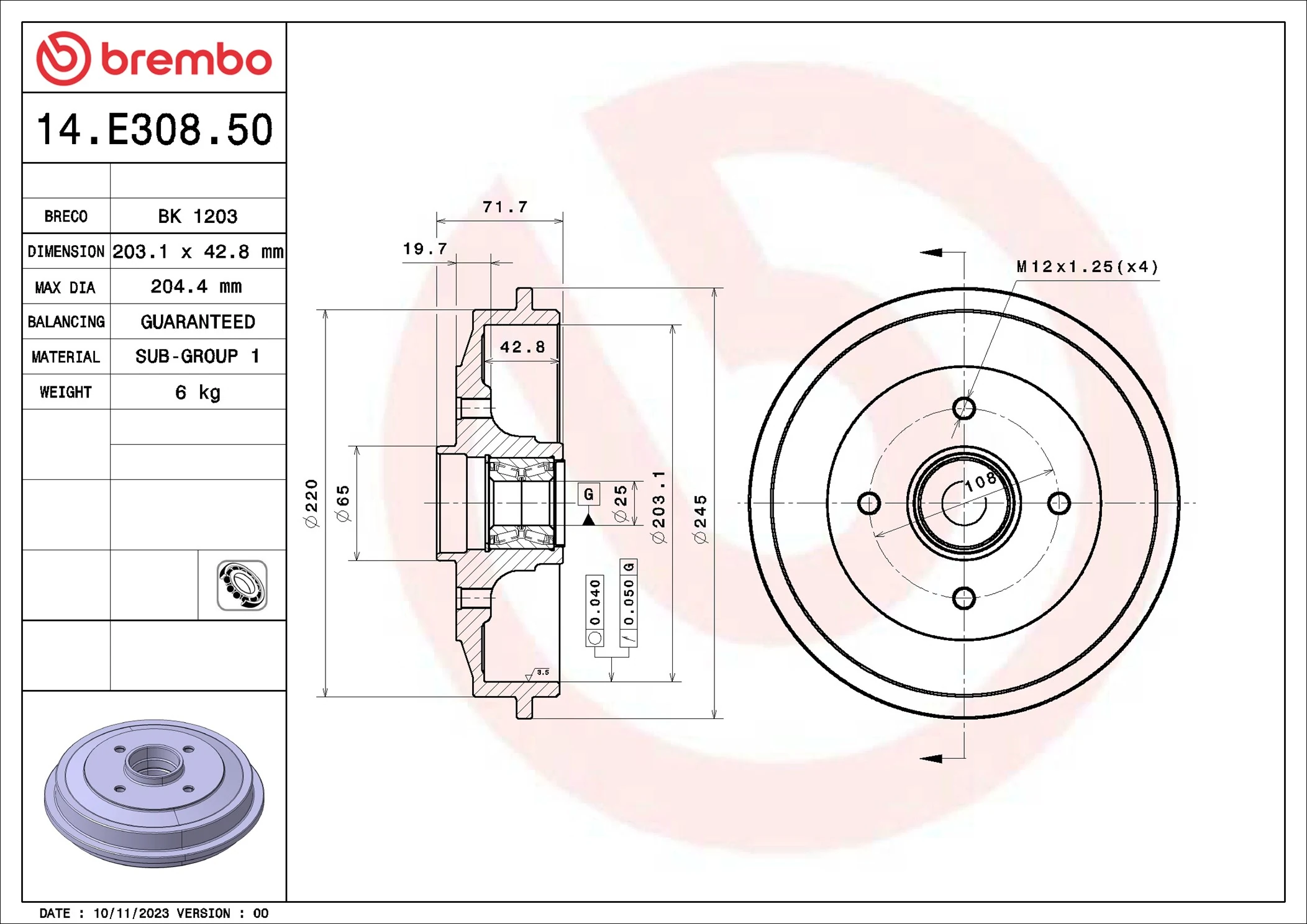 BRECO fékdob - BK 1203 - TothCarparts