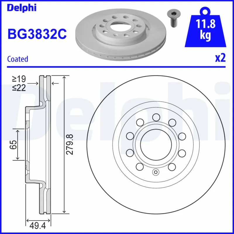 DELPHI féktárcsa - BG3832C-18B1 - TothCarparts
