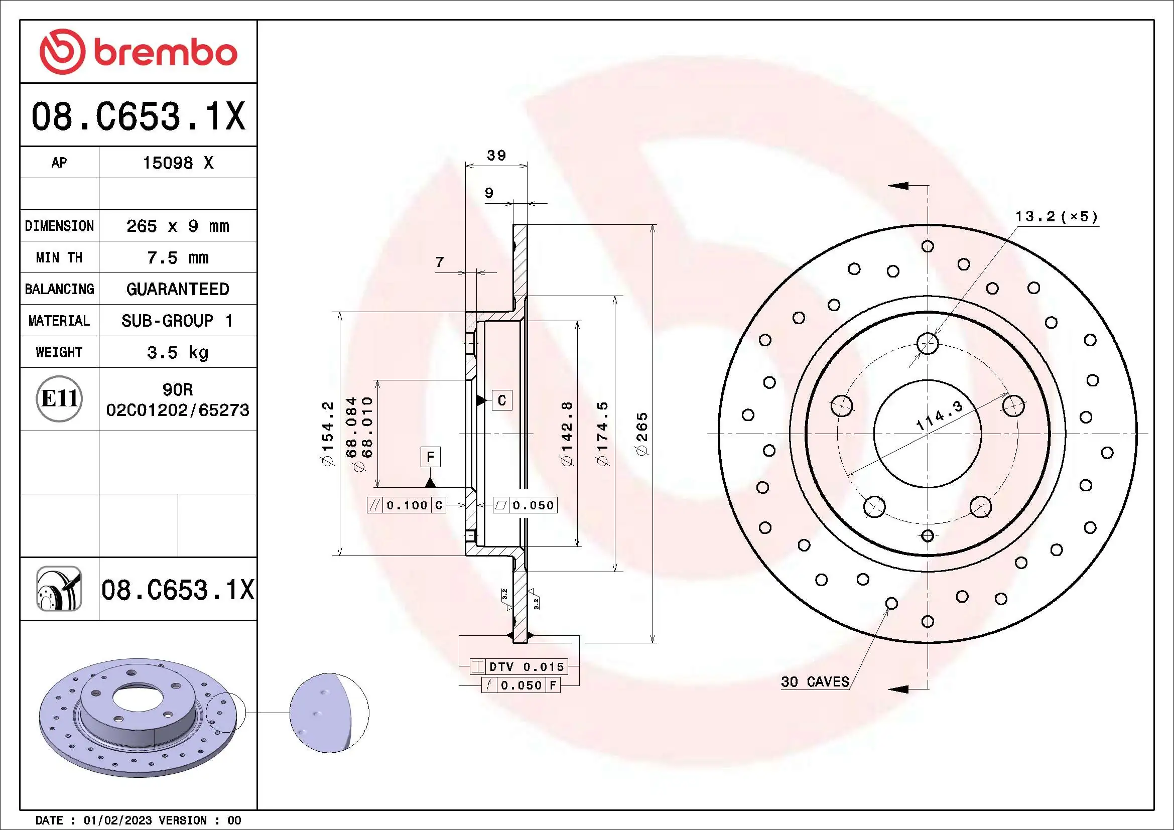 BREMBO féktárcsa - 08.C653.1X - TothCarparts