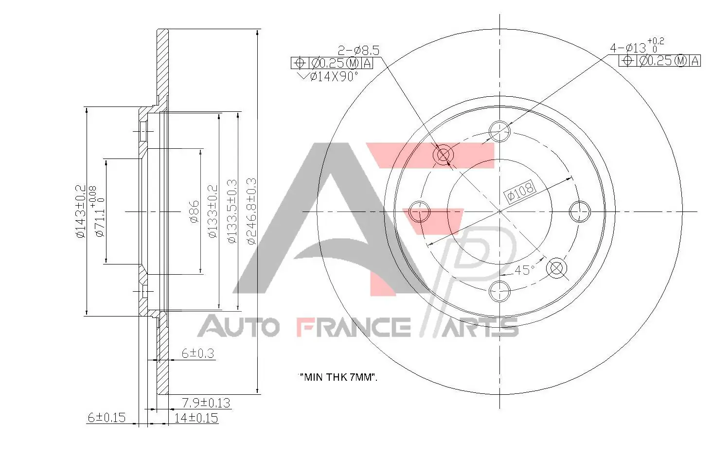 AUTO FRANCE PARTS féktárcsa - 22-0016C - TothCarparts