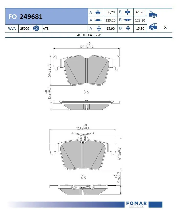 FOMAR Friction fékbetétkészlet, tárcsafék - FO 249681 - TothCarparts