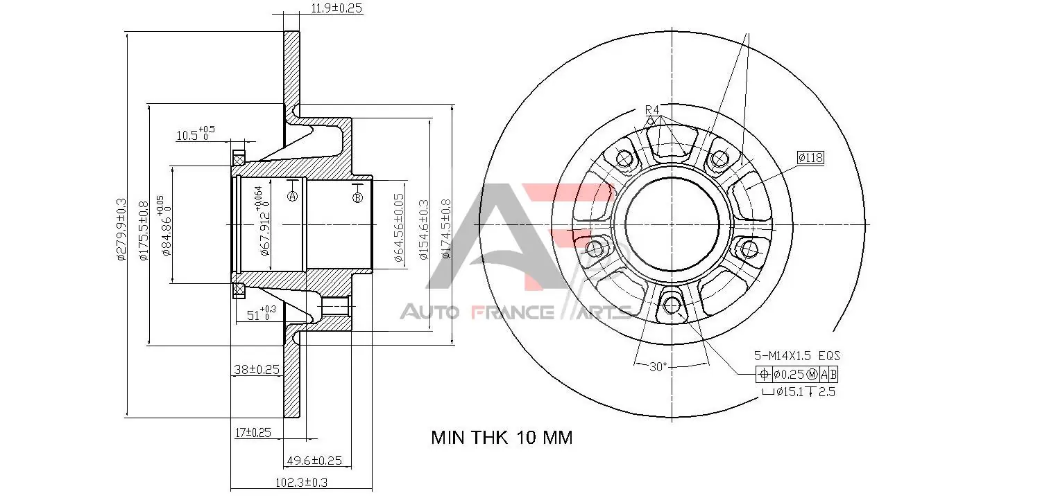 AUTO FRANCE PARTS féktárcsa - 22-0028C - TothCarparts
