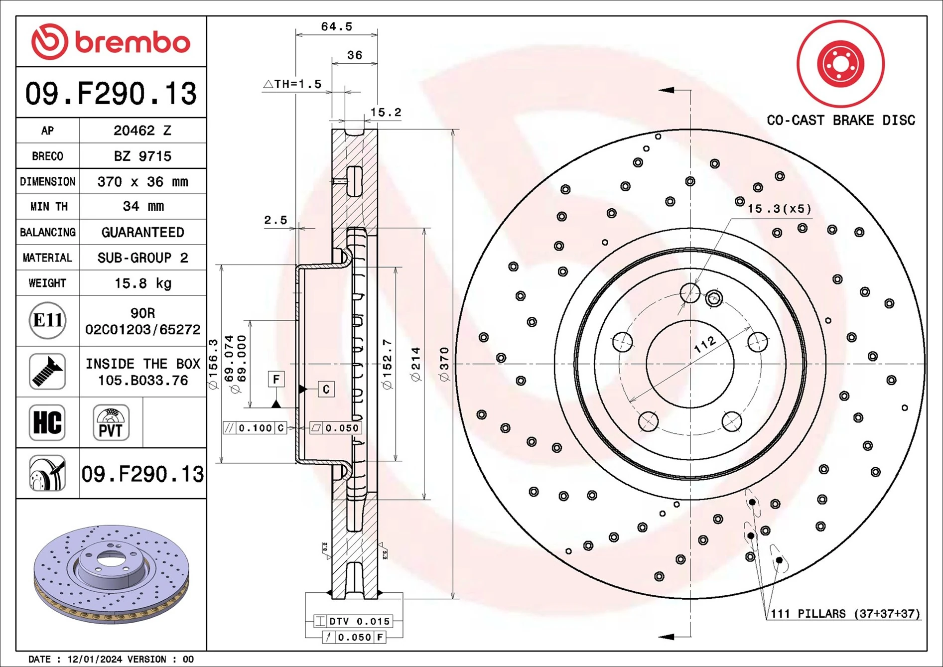 BREMBO féktárcsa - 09.F290.13 - TothCarparts