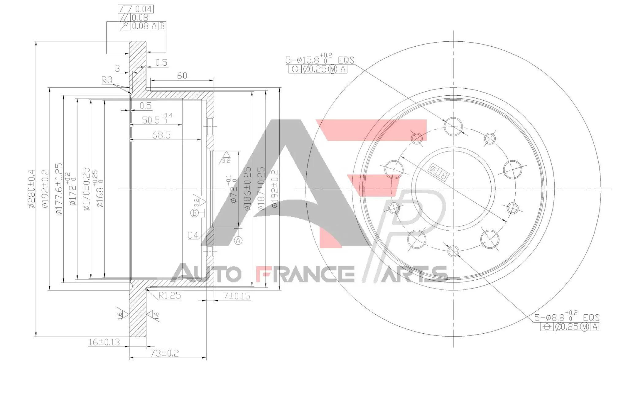 AUTO FRANCE PARTS féktárcsa - 22-0022C - TothCarparts