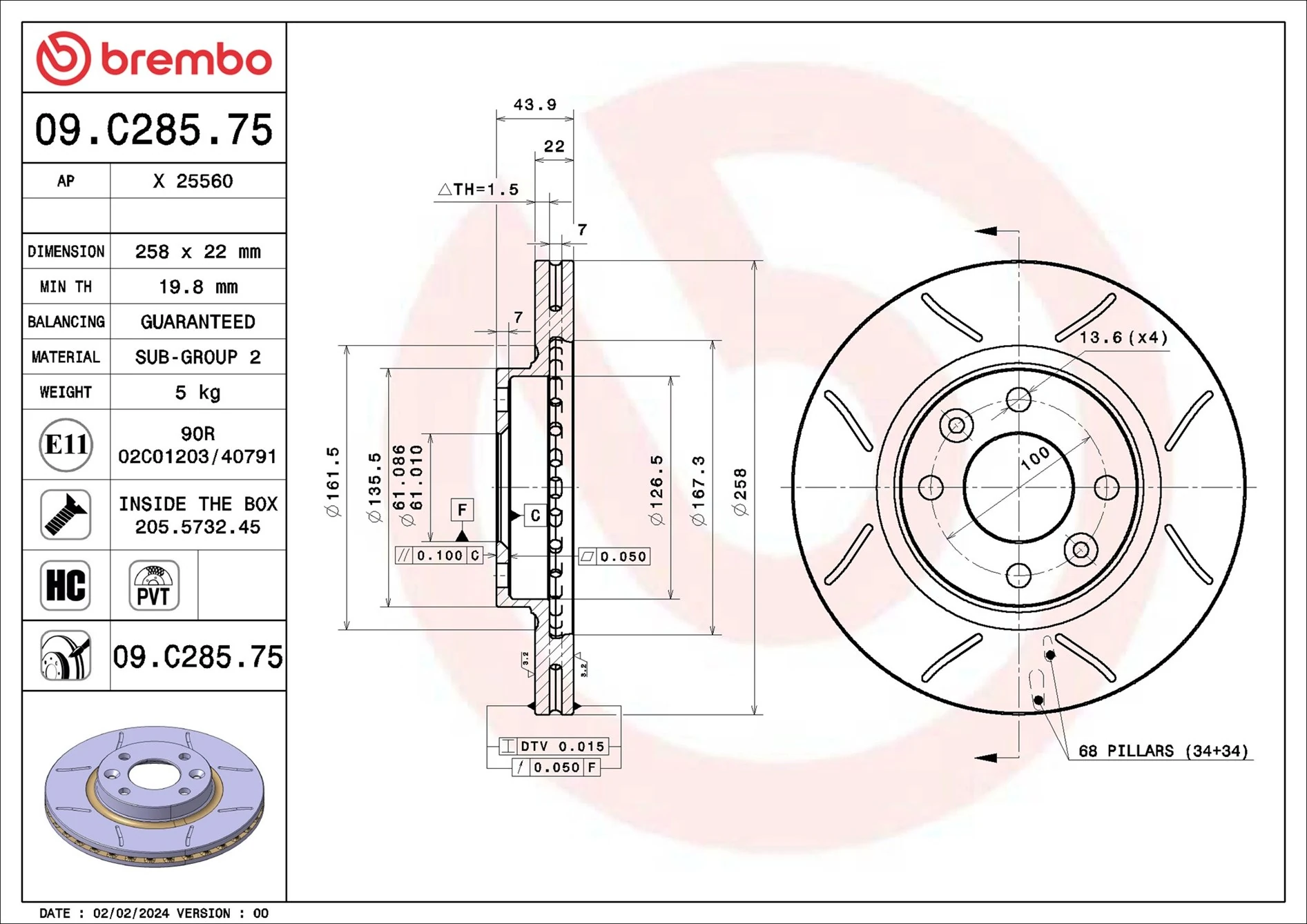 BREMBO féktárcsa - 09.C285.75 - TothCarparts