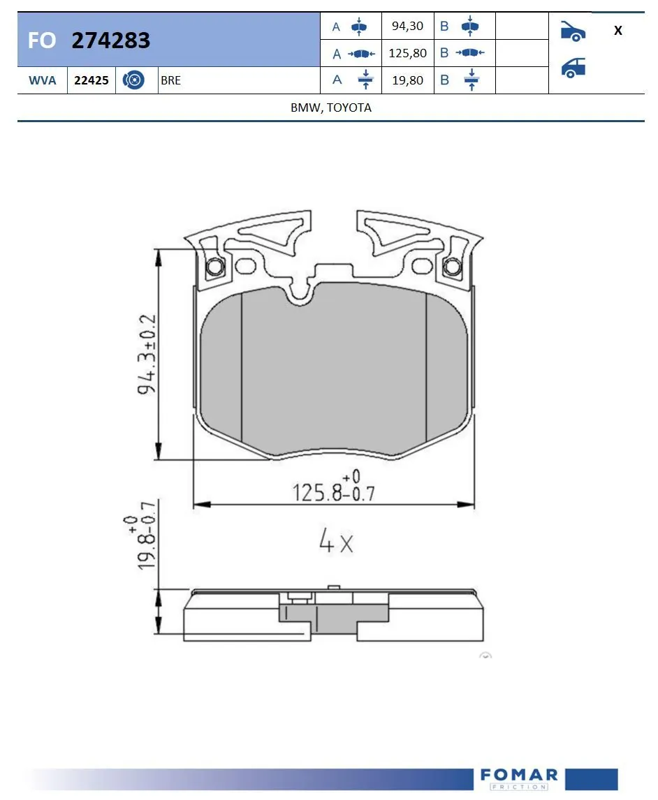 FOMAR Friction fékbetétkészlet, tárcsafék - FO 274283 - TothCarparts