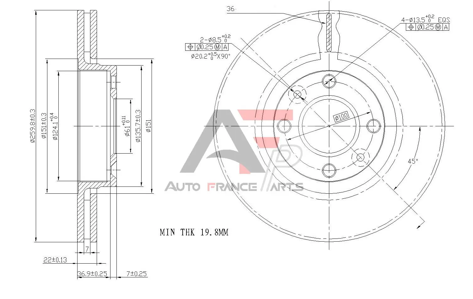 AUTO FRANCE PARTS féktárcsa - 22-0024C - TothCarparts