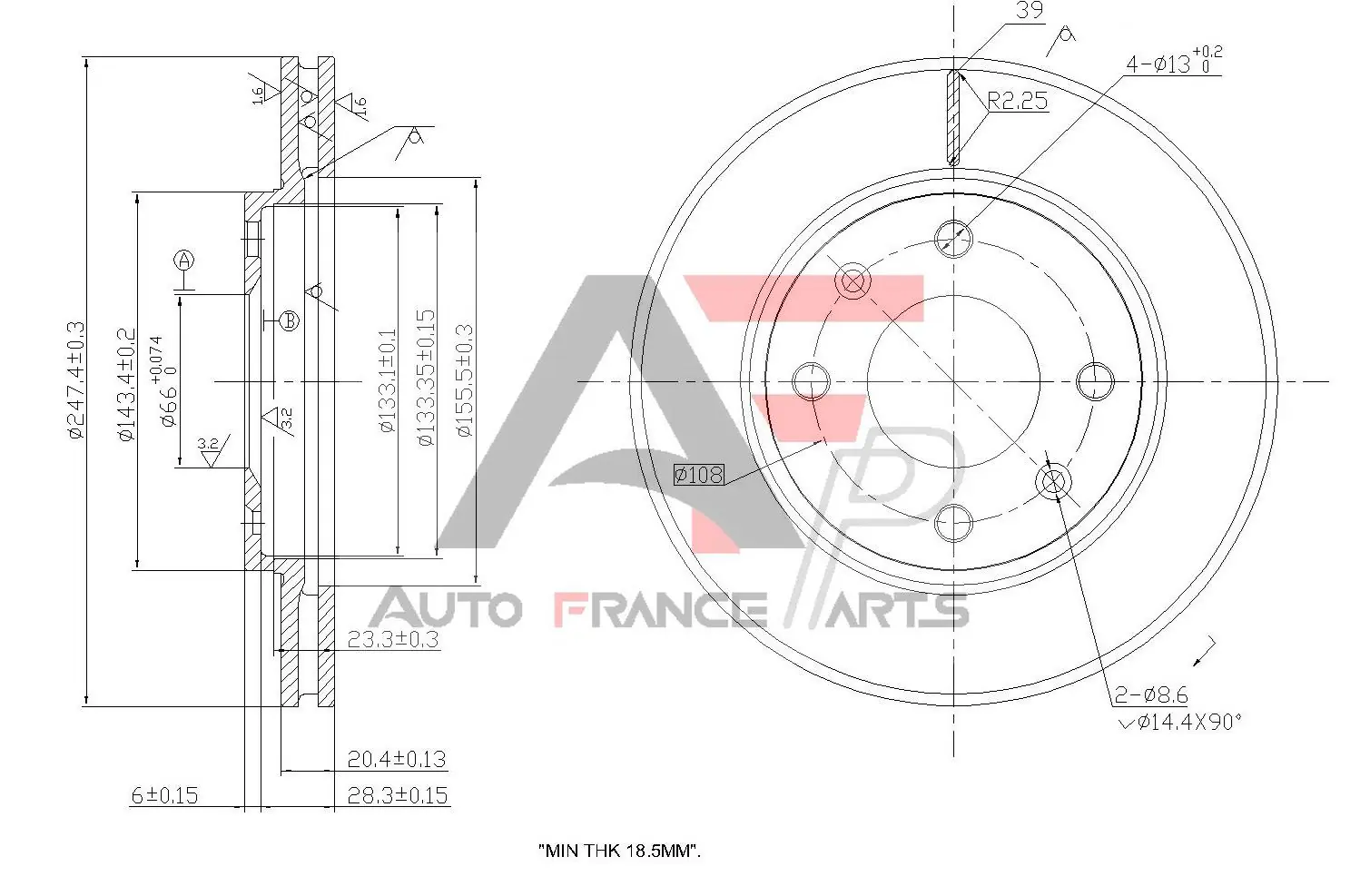 AUTO FRANCE PARTS féktárcsa - 22-0005C - TothCarparts