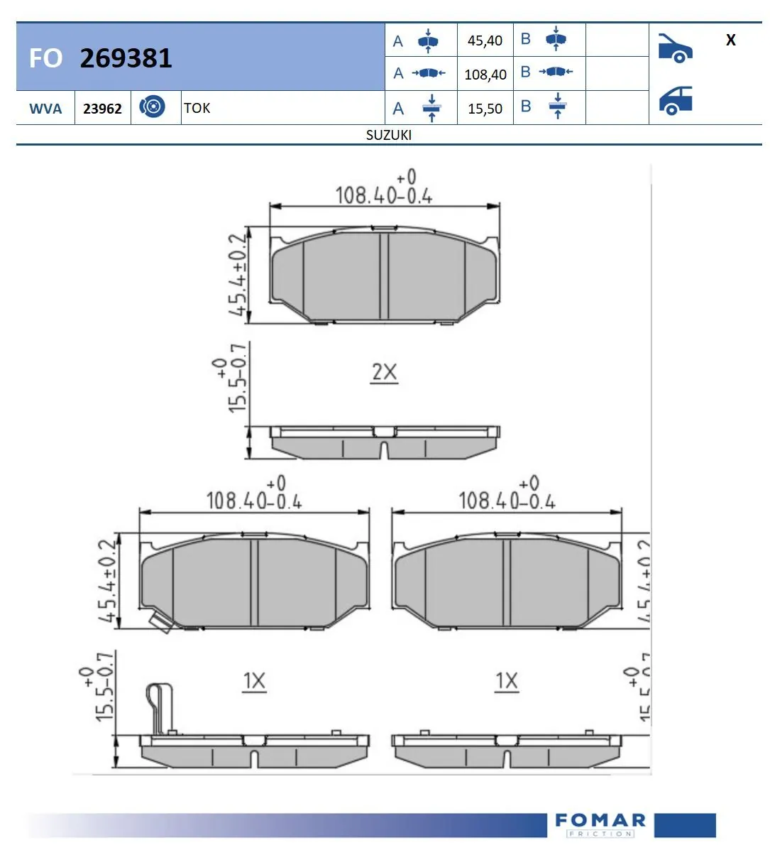 FOMAR Friction fékbetétkészlet, tárcsafék - FO 269381 - TothCarparts