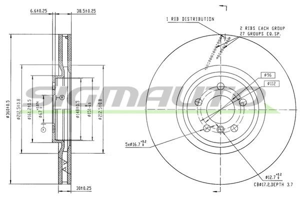 SIGMAUTO féktárcsa - DBD025VRD - TothCarparts