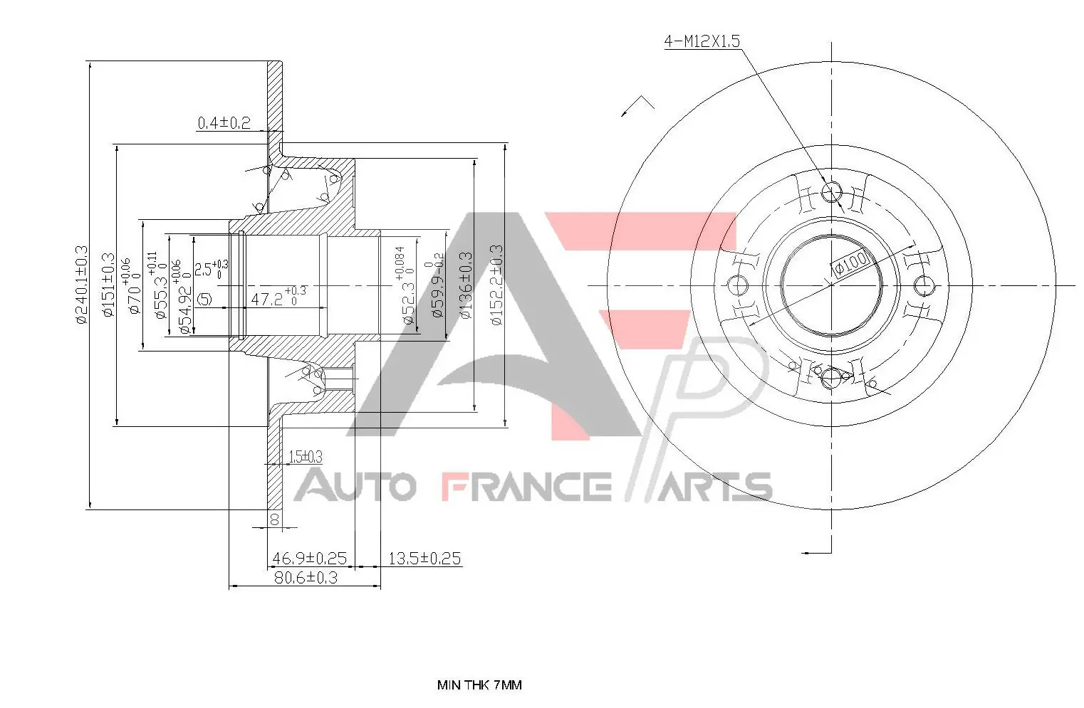 AUTO FRANCE PARTS féktárcsa - 22-0027C - TothCarparts