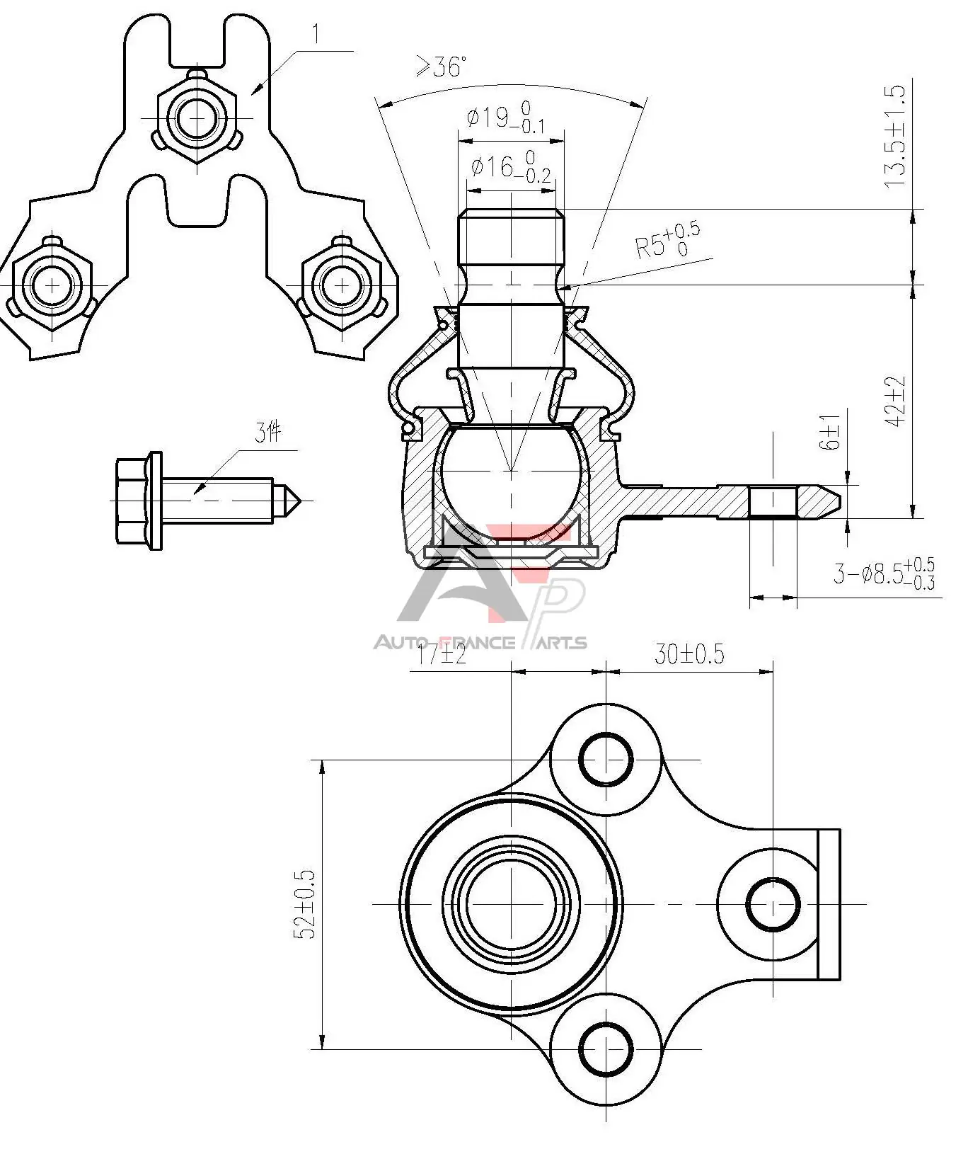 AUTO FRANCE PARTS Támasztó-/vezetőcsukló - 11-0048C - TothCarparts