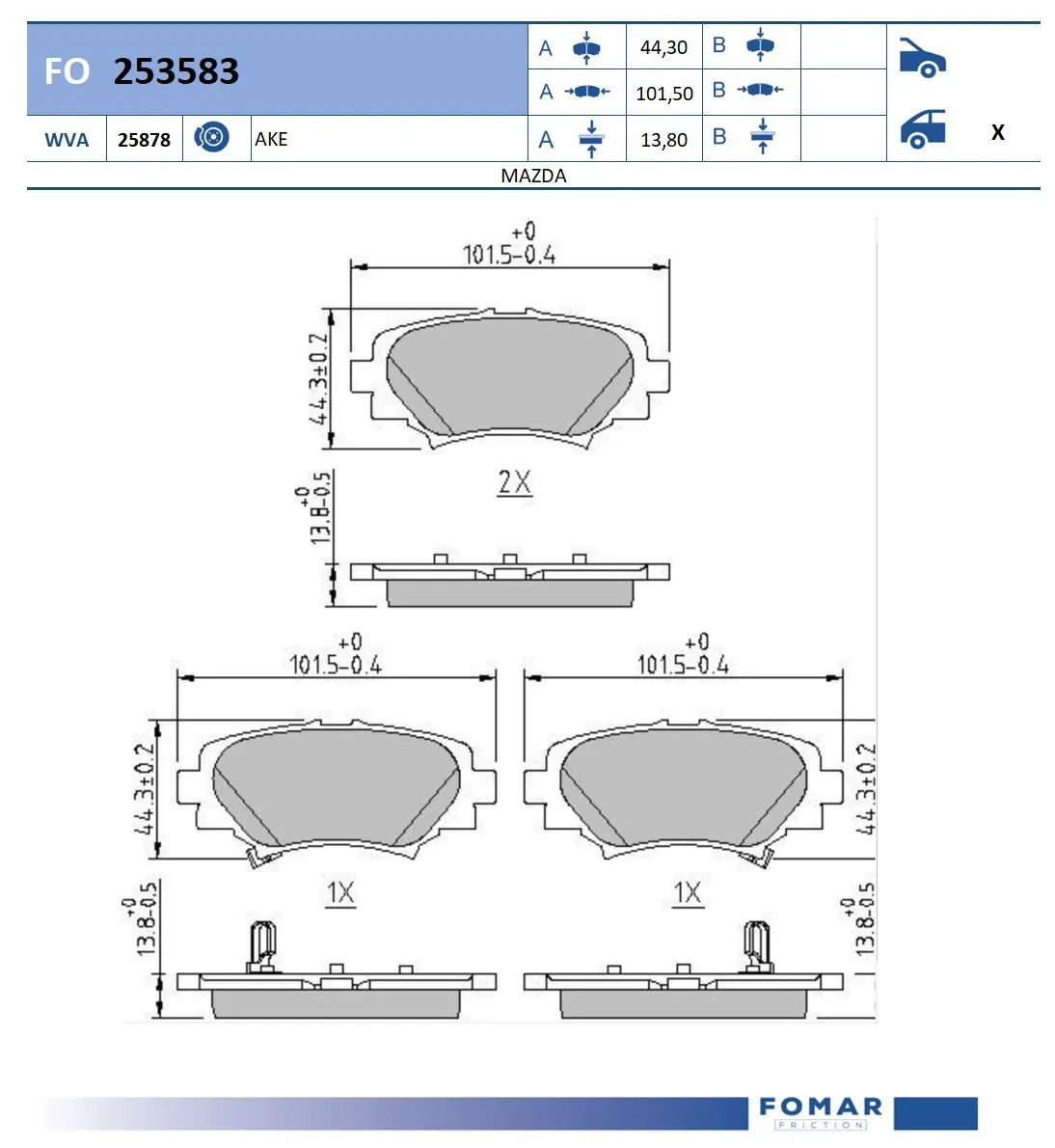FOMAR Friction fékbetétkészlet, tárcsafék - FO 253583 - TothCarparts