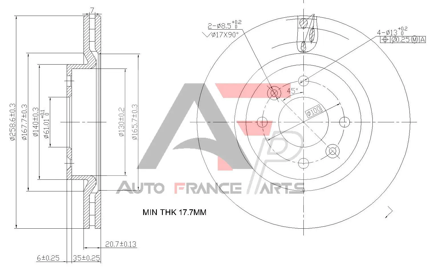 AUTO FRANCE PARTS féktárcsa - 22-0004C - TothCarparts