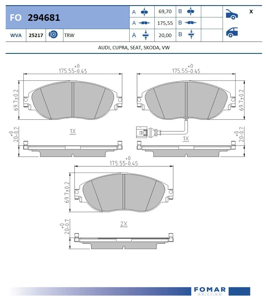 FOMAR Friction fékbetétkészlet, tárcsafék - FO 294681 - TothCarparts