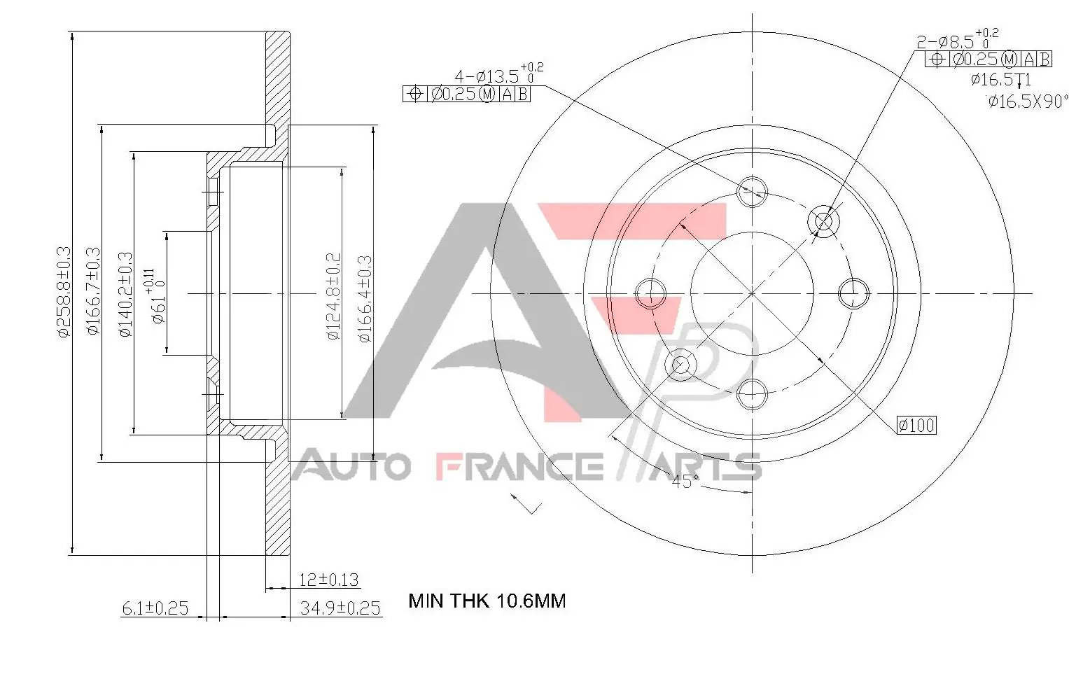 AUTO FRANCE PARTS féktárcsa - 22-0025C - TothCarparts
