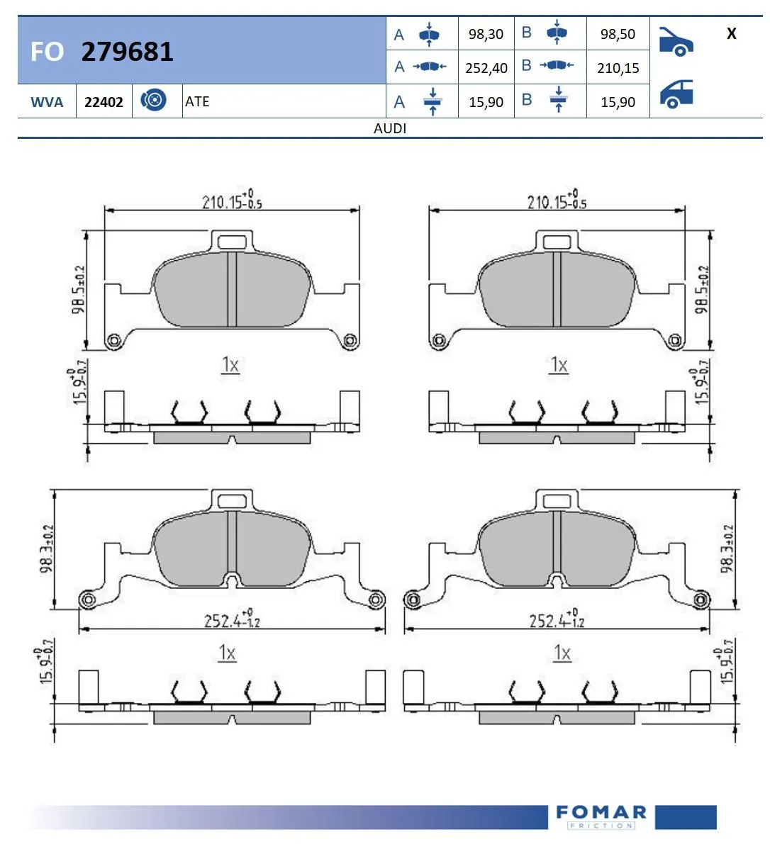 FOMAR Friction fékbetétkészlet, tárcsafék - FO 279681 - TothCarparts