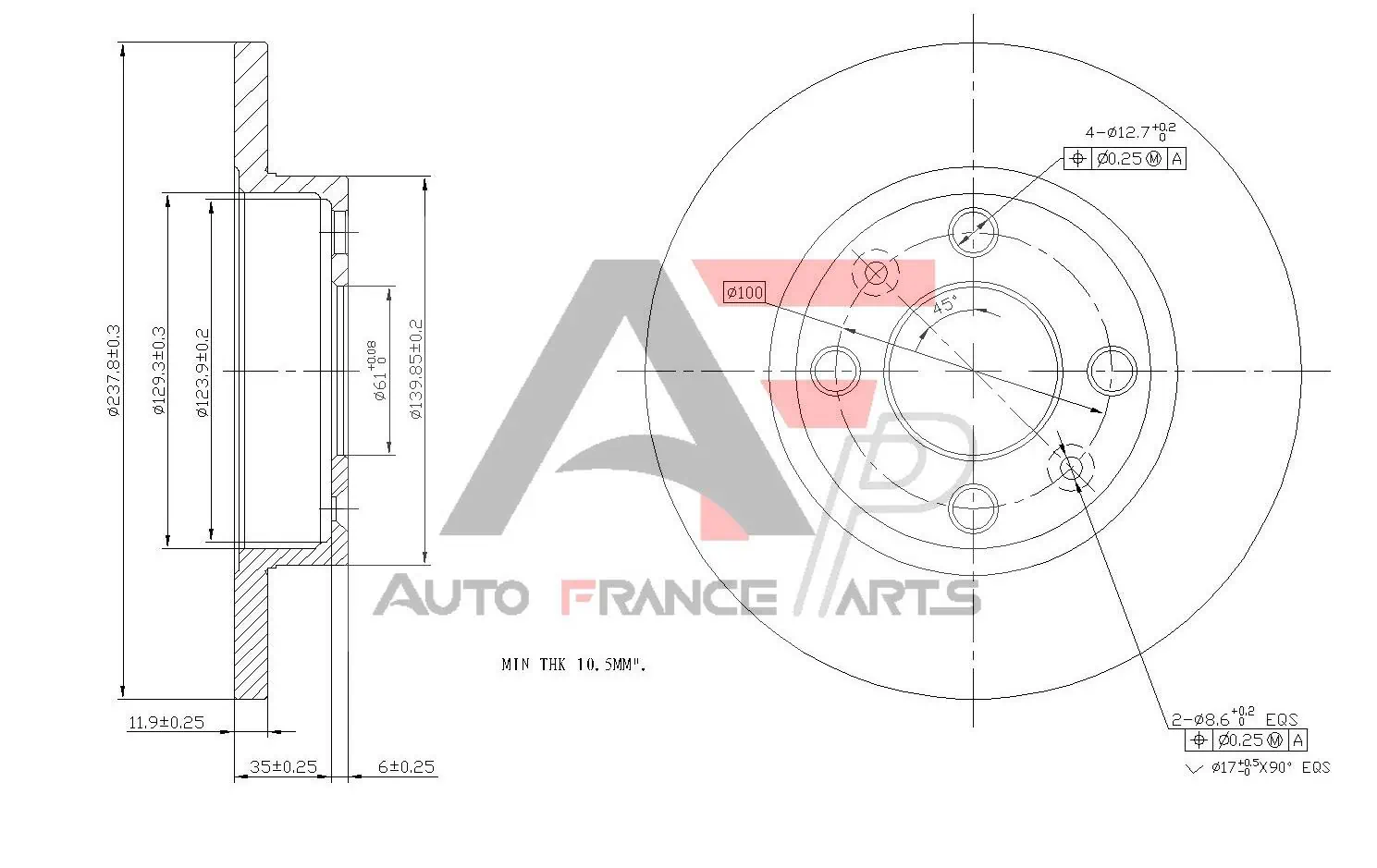 AUTO FRANCE PARTS féktárcsa - 22-0001C - TothCarparts