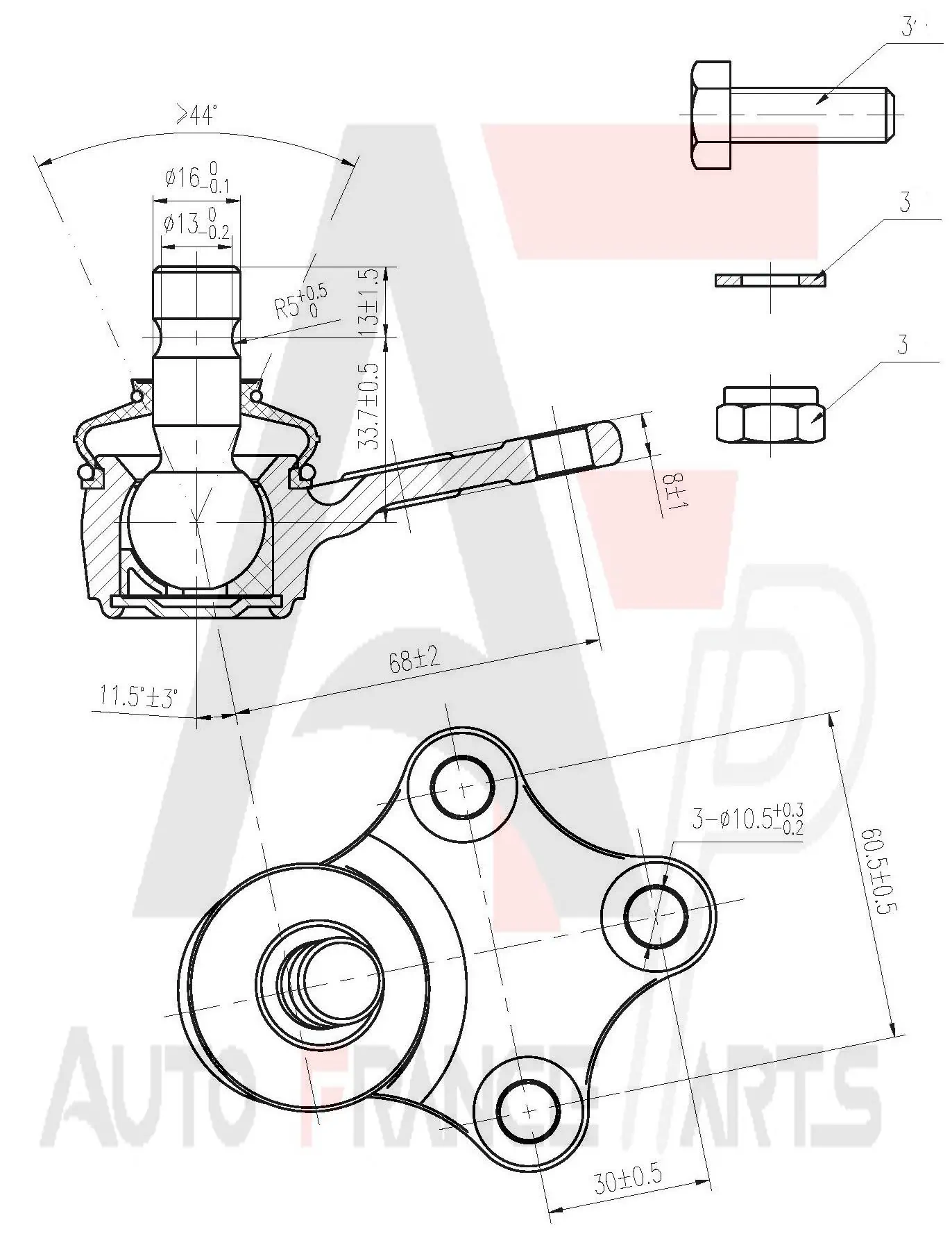 AUTO FRANCE PARTS Támasztó-/vezetőcsukló - 11-0034C - TothCarparts