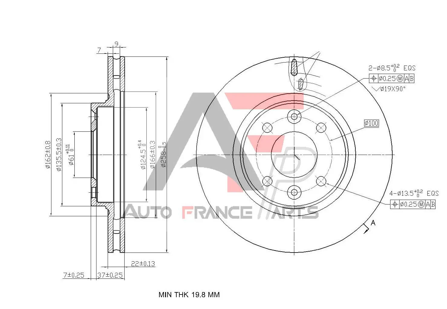 AUTO FRANCE PARTS féktárcsa - 22-0020C - TothCarparts