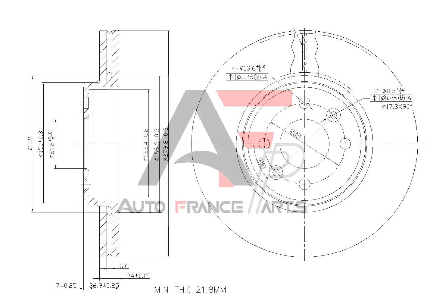 AUTO FRANCE PARTS féktárcsa - 22-0023C - TothCarparts