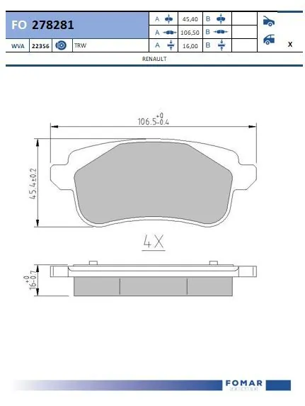 FOMAR Friction fékbetétkészlet, tárcsafék - FO 278281 - TothCarparts