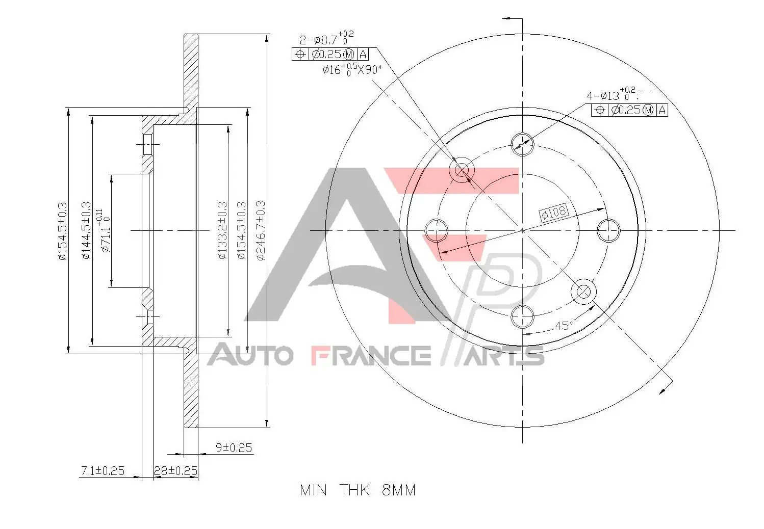 AUTO FRANCE PARTS féktárcsa - 22-0008C - TothCarparts
