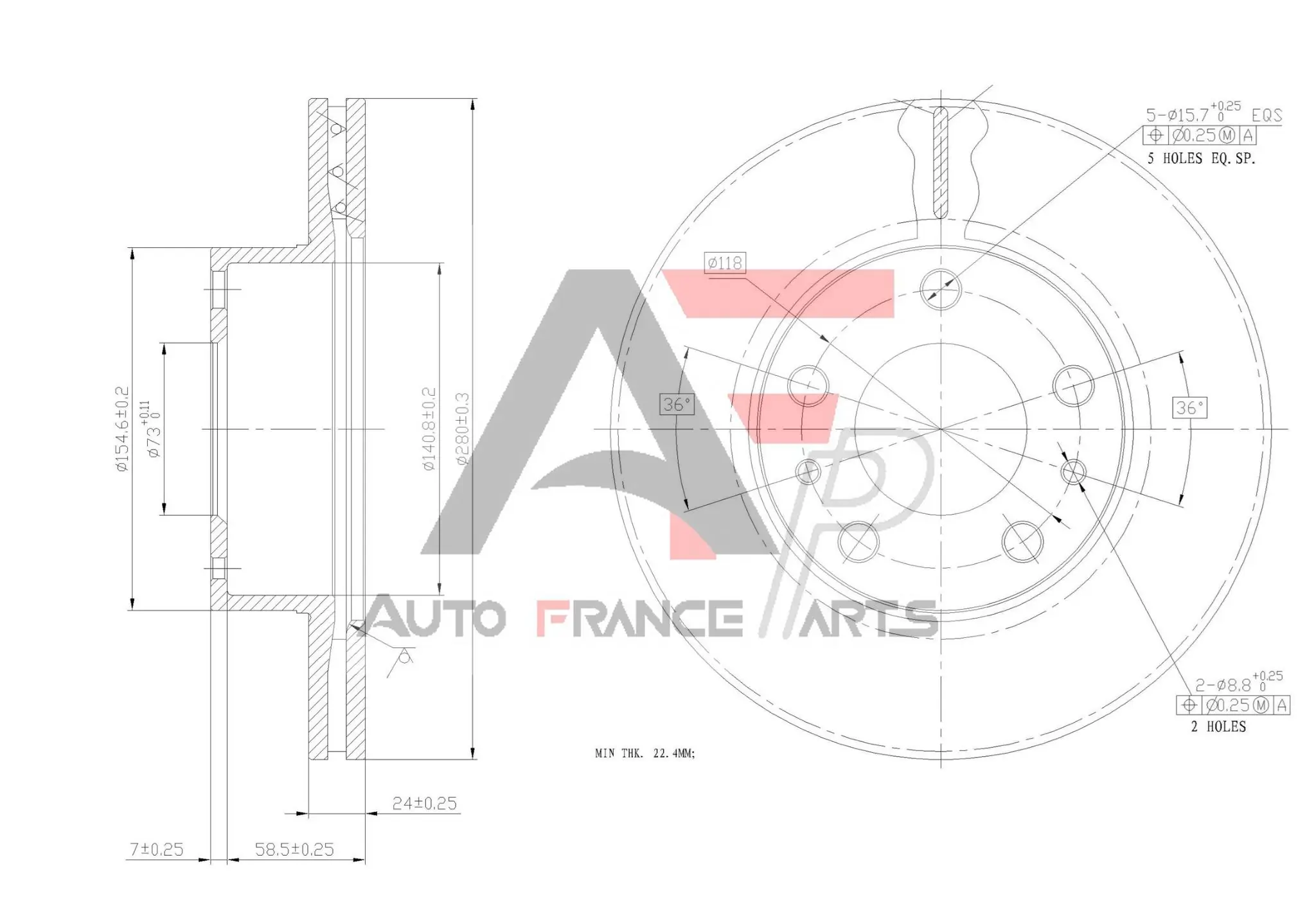 AUTO FRANCE PARTS féktárcsa - 22-0014C - TothCarparts