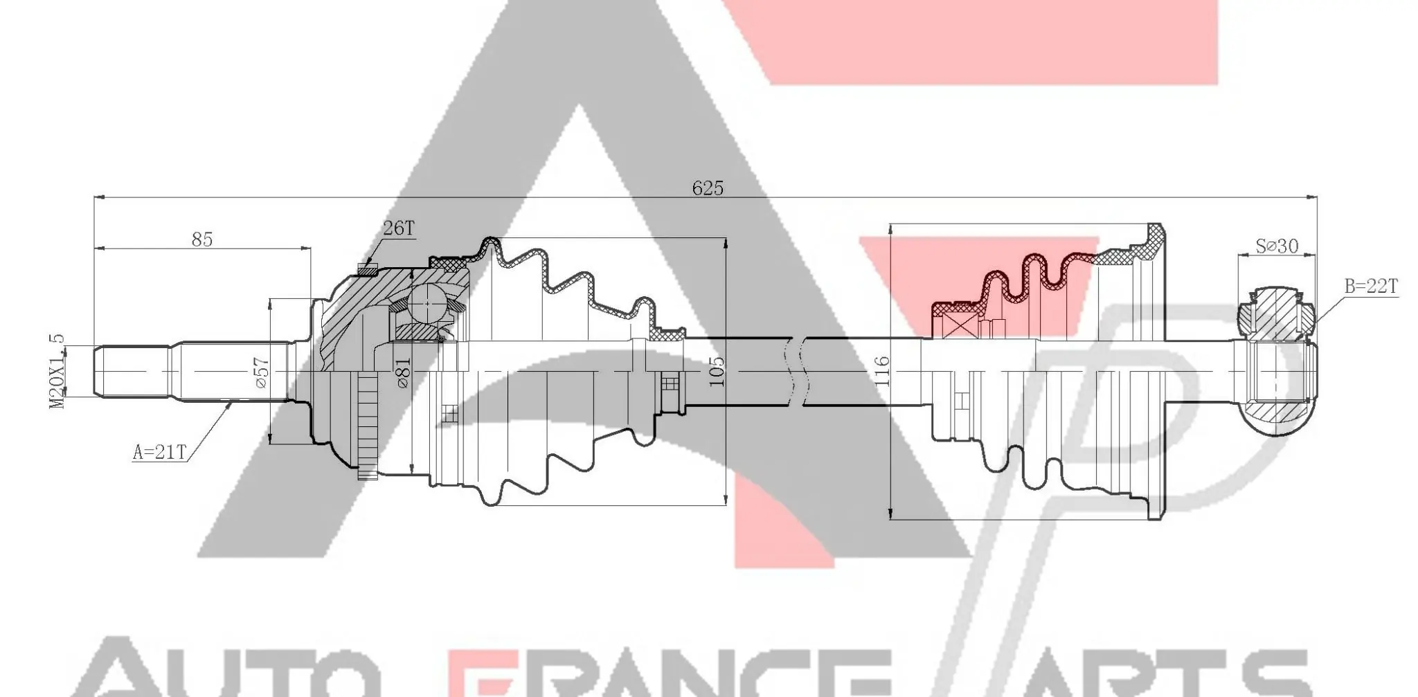 AUTO FRANCE PARTS hajtótengely - 16-0024C - TothCarparts