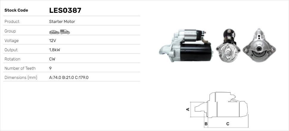 LE Part önindító - LES0387 - TothCarparts