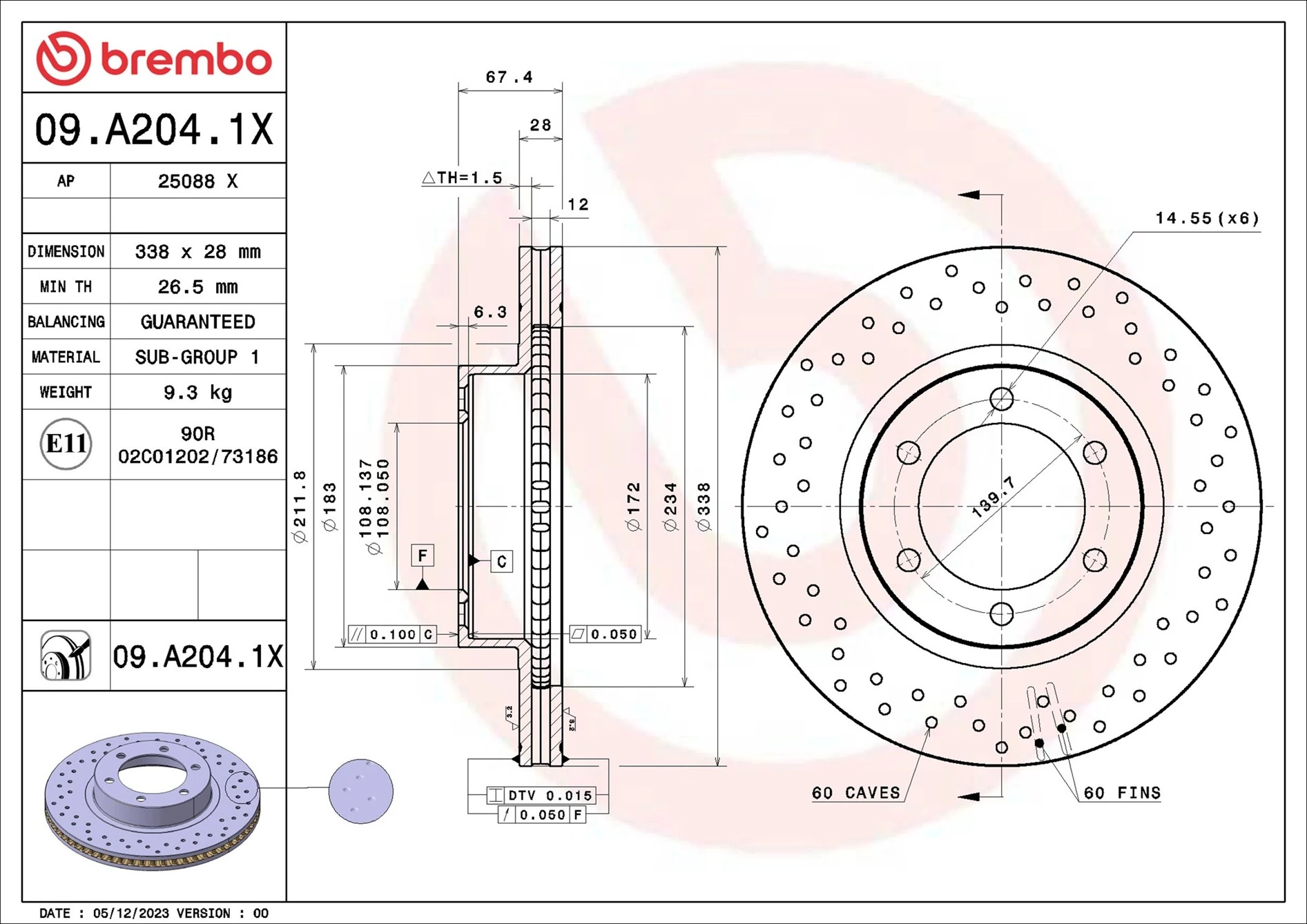 BREMBO féktárcsa - 09.A204.1X - TothCarparts
