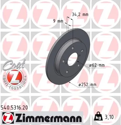ZIMMERMANN féktárcsa - 540.5316.20 - TothCarparts