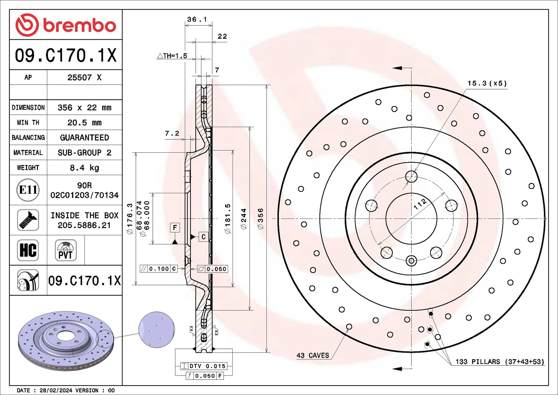 BREMBO féktárcsa - 09.C170.1X - TothCarparts