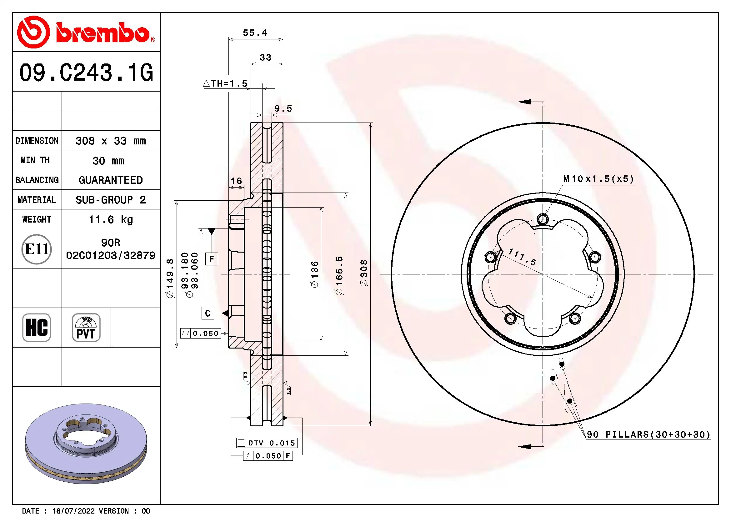 BREMBO féktárcsa - 09.C243.1G - TothCarparts