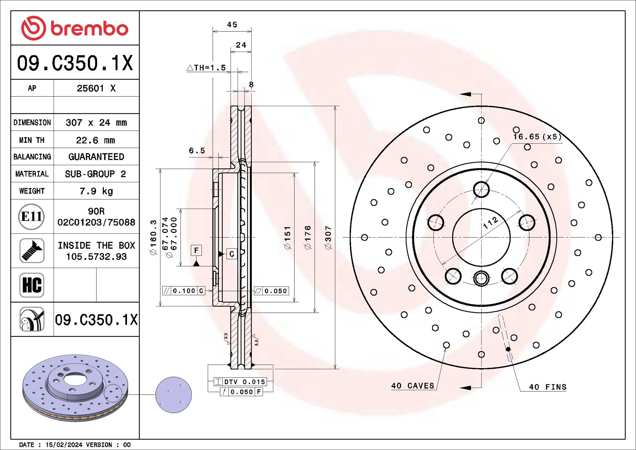 BREMBO féktárcsa - 09.C350.1X - TothCarparts