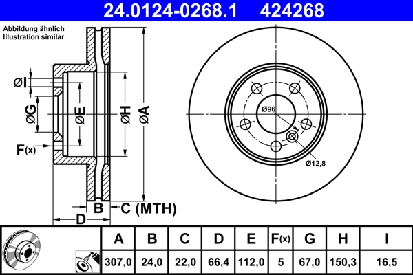 ATE féktárcsa - 24.0124-0268.1 - TothCarparts