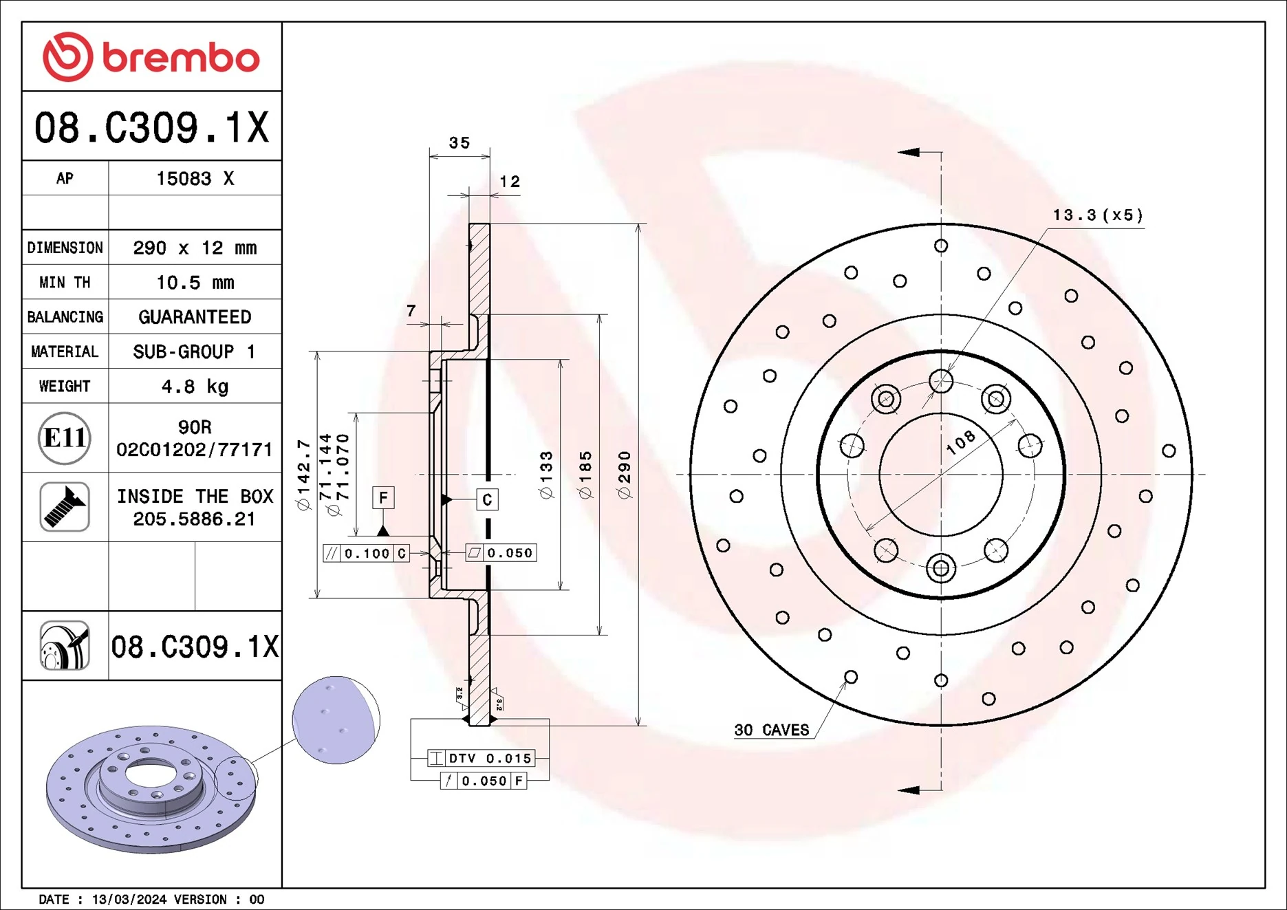 BREMBO féktárcsa - 08.C309.1X - TothCarparts