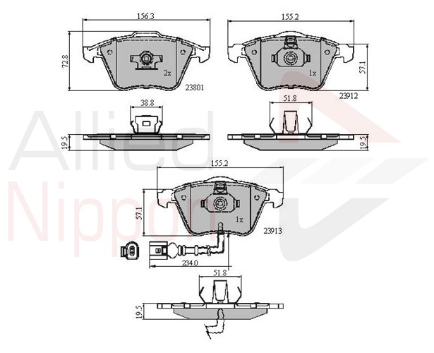 ALLIED NIPPON fékbetétkészlet, tárcsafék - ADB11628 - TothCarparts